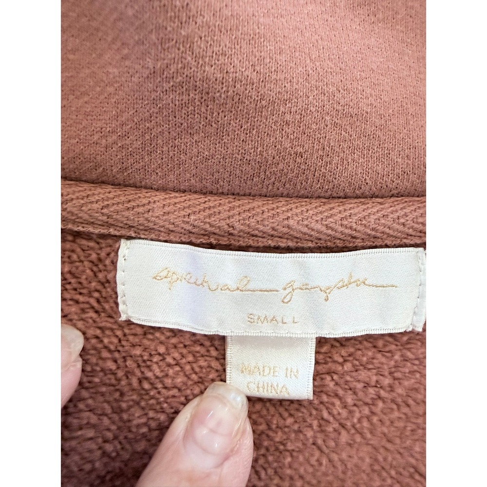 A- 069- Spiritual Gangster Women Terracotta Cotton Fleece Quarter Zip Pullover - Picture 8 of 9
